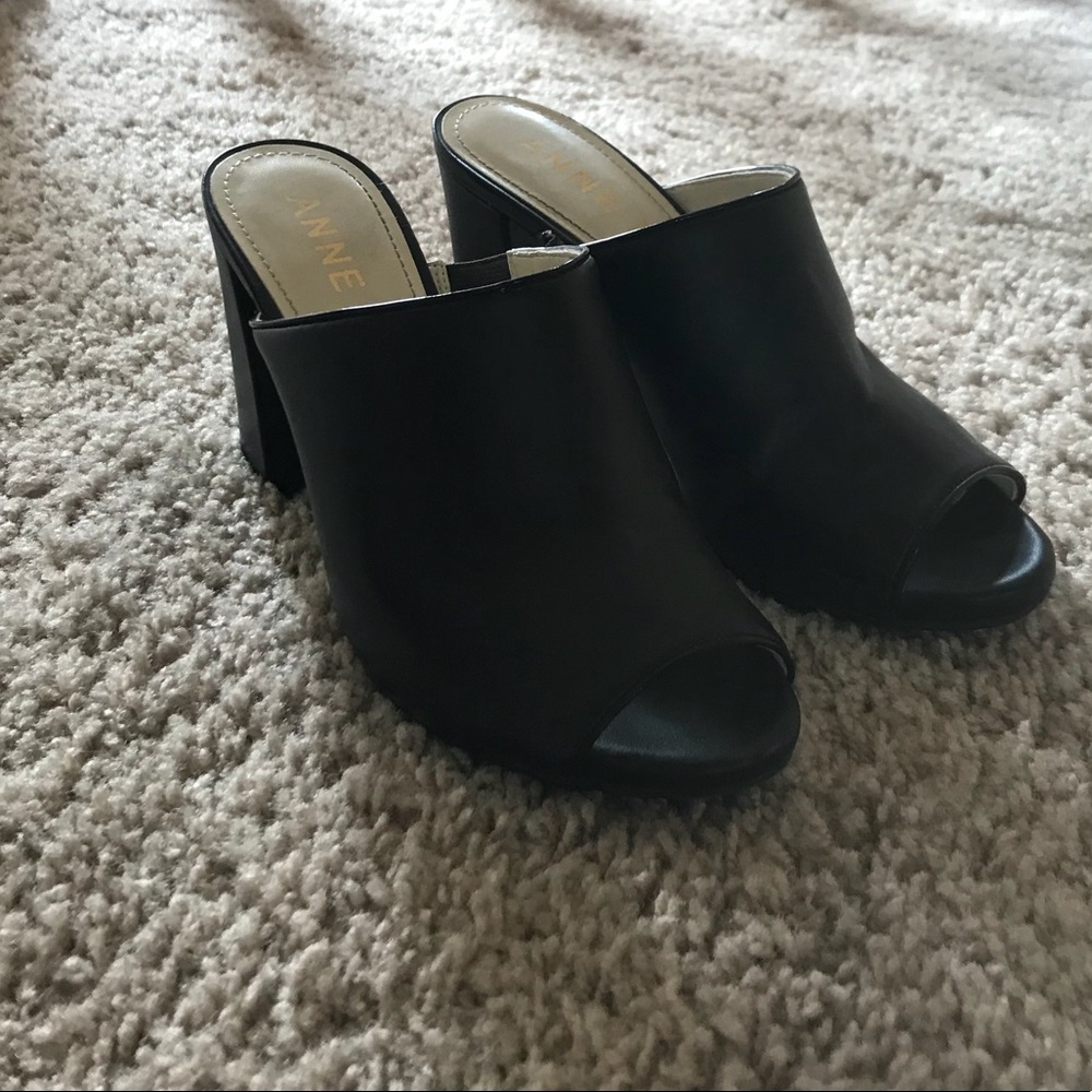 Anne Klein Peep Toe Black Mule Heels